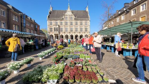 Wochenmarkt vor dem historischen Rathaus Bocholt