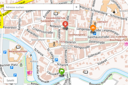 Example image of the map view of the idea and deficiency reporter of the city of Bocholt