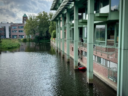 Sampling the masonry of the town hall from the river Aa 