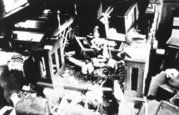Devastated interior of the synagogue after the November pogrom. Photo taken by Pastor Anton Blömer the day after the November pogrom Devastated interior of the synagogue after the November pogrom. Photo taken by Pastor Anton Blömer the day after the November pogrom