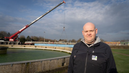 Christian Schaffeldt, Head of Bocholt sewage treatment plant Christian Schaffeld, head of the Bocholt sewage treatment plant, in front of the dismantled scraper bridge.
