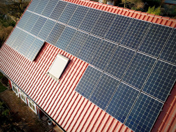  A solar system on the roof of the house 