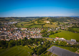  Aerial view of Arpajon sur Cere in France 