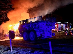  Burning tractor is extinguished by the Dutch Brandweer. 