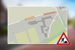  Due to work on the bus shelters, Alfred-Flender-Straße will become a one-way street in some sections heading out of town. Construction section 1 is marked in red; construction section 2 is marked in orange. 