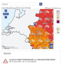 Storm warning for Bocholt in February 2022 