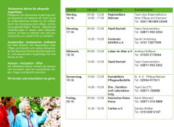  Schedule of the telephone week for carers of dementia patients 