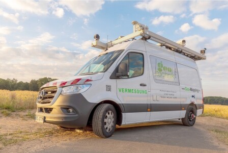This camera vehicle captures image and laser data. 