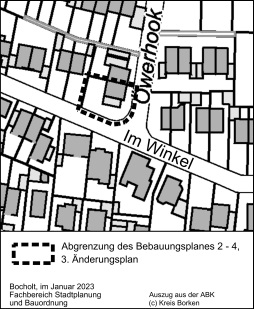  Abgrenzung des Bebauuungsplanes 2-4, 3. Änderungsplan 