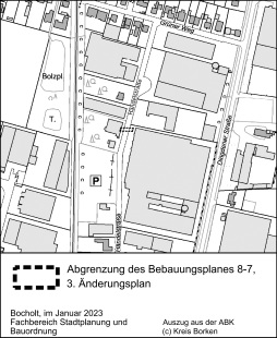  Abgrenzung des Bebauungsplanes 8-7, 3. Änderungsplan 