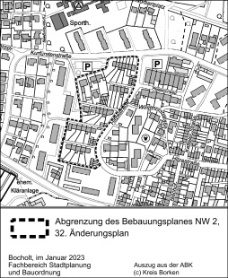  Abgrenzung des Bebauungsplanes NW 2, 32. Änderungsplan 