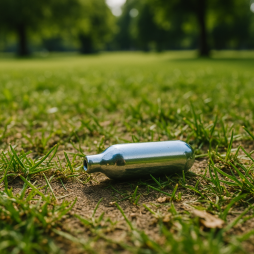  Leere Lachgasampulle im Park  