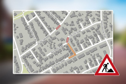 Straßensperrungen in Biemenhorst Für die Erstellung einer neuen Trafostation sind Tiefbauarbeiten mit Straßensperrungen notwendig - rot markiert ist der erste, orange markiert ist der zweite Bauabschnitt zu sehen.