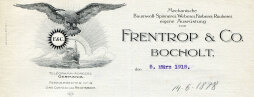  Briefhoofd van de Bocholtse textielfabriek Frentrop & Co met stoomschip en adelaar op de oceaan 