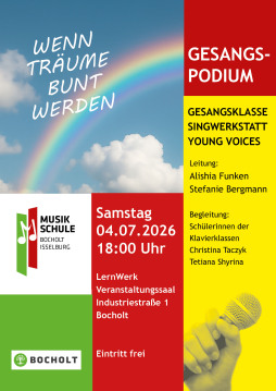 Op 4 juli vindt om 18.00 uur een zomerpodium voor zang plaats in het LernWerk. Op 4 juli vindt om 18.00 uur een zomerpodium voor zang plaats in het LernWerk.