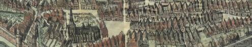 Reconstructie van Bocholt in 1645 met het marktplein als knooppunt van de vier kanalen