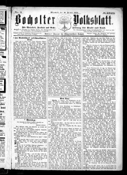  De voorpagina van het 'Bocholter Volksblatt' van 16 januari 1895 