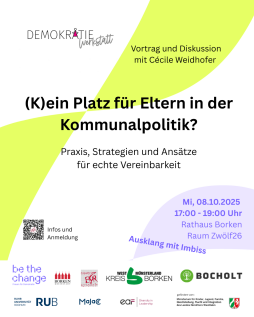  Am 8. Oktober findet eine Veranstaltung zum Thema Politische Teilhabe und Vereinbarkeit statt 