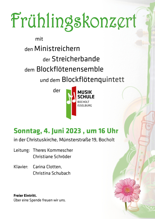 An 4. Juni findet das Frühlingskonzert der Musikschule statt